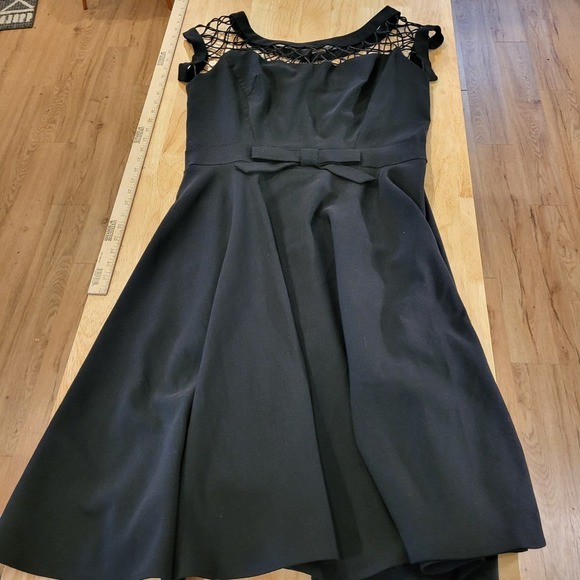 Dresses & Skirts - Black Fit & Flare Dress Mesh Shoulder Bow Detail